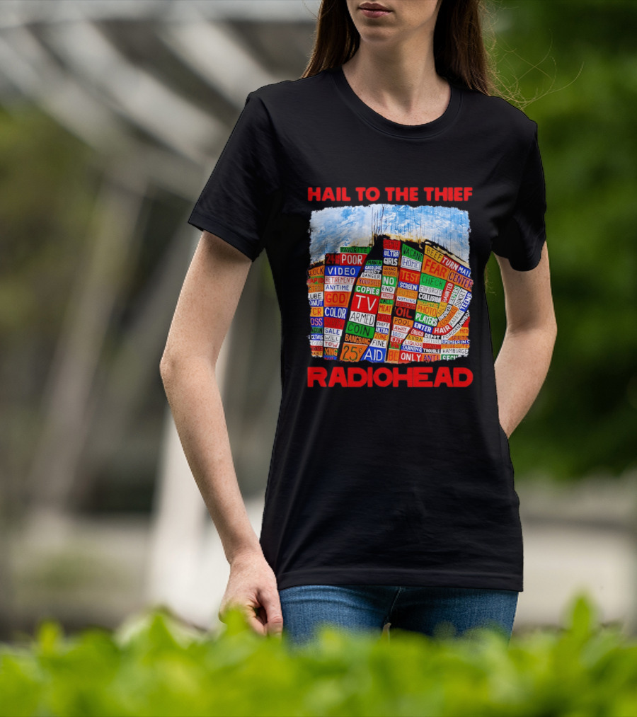 Radiohead Hail To The Thief Album Cover Colorful Text Collage 24HR TV 25 Aid T-Shirt