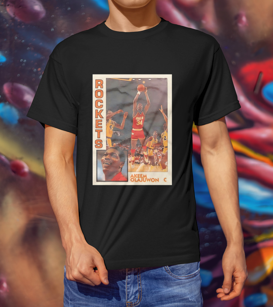 Hakeem Olajuwon Houston Rockets Vintage Basketball Card T-Shirt