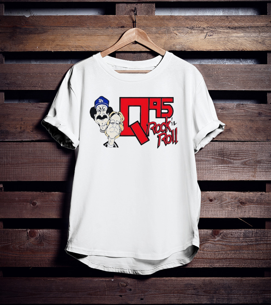 Q95 Rock 'n Roll Characters Wearing LA Dodgers Hat T-Shirt