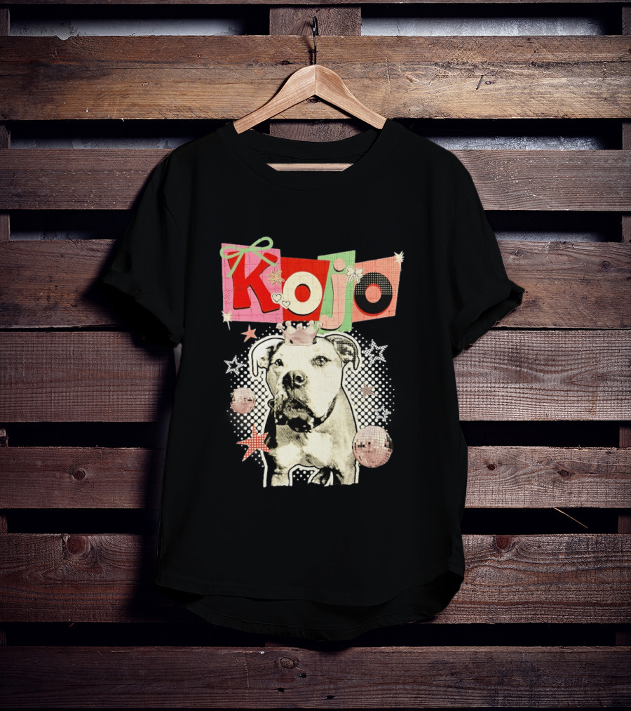 Kojo Dog Crown Retro Style Collage With Hearts And Stars T-Shirt