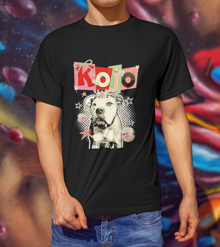 Kojo Dog Crown Retro Style Collage With Hearts And Stars T-Shirt