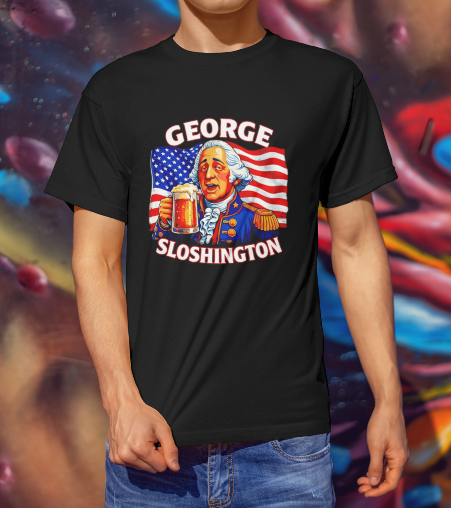 George Sloshington Patriotic Beer With American Flag T-Shirt