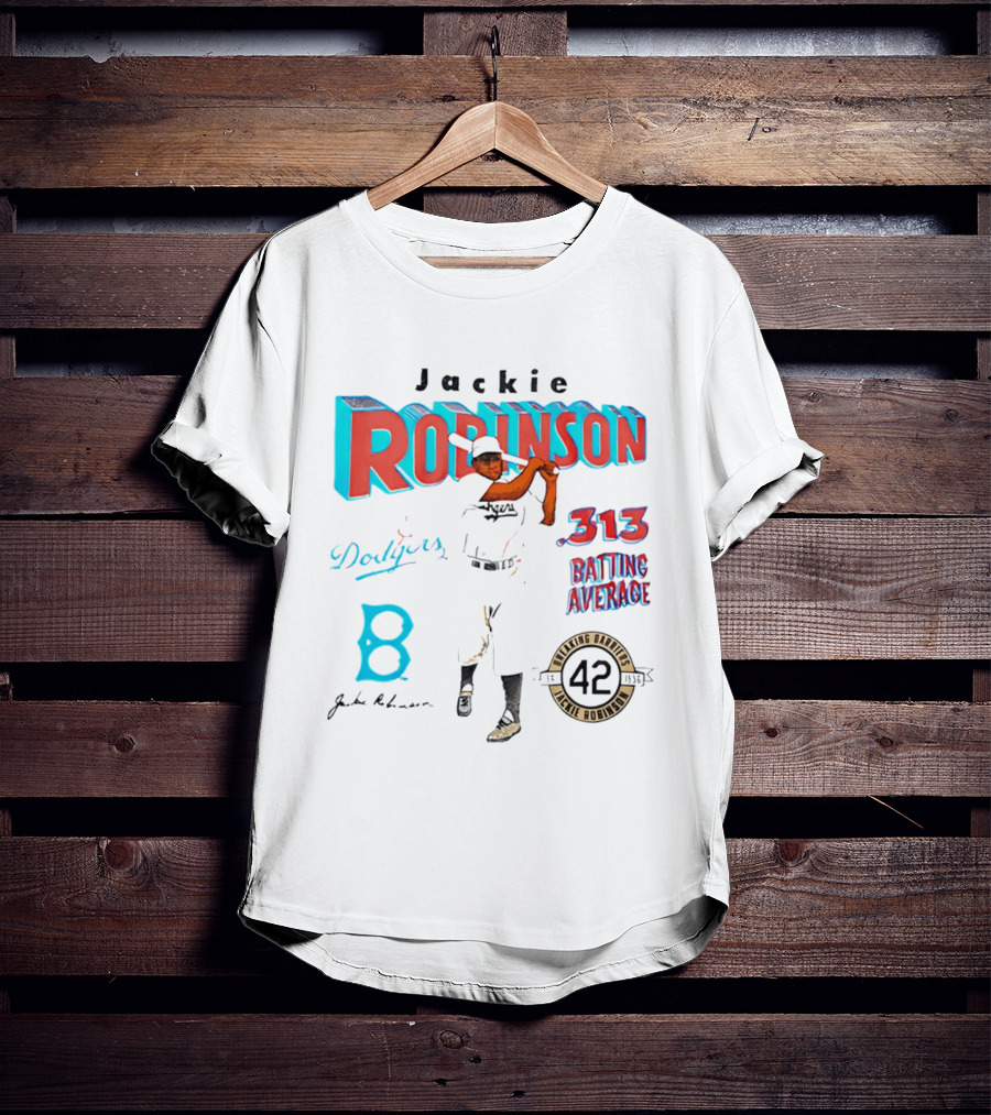 Jackie Robinson Dodgers Breaking Barriers 42 .313 Batting Average T-Shirt