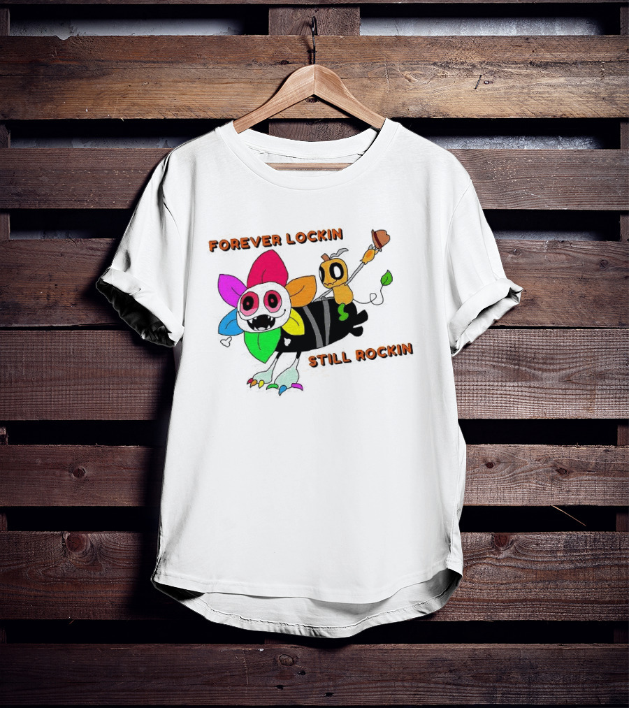Forever Lockin Still Rockin Colorful Creature Toon T-Shirt