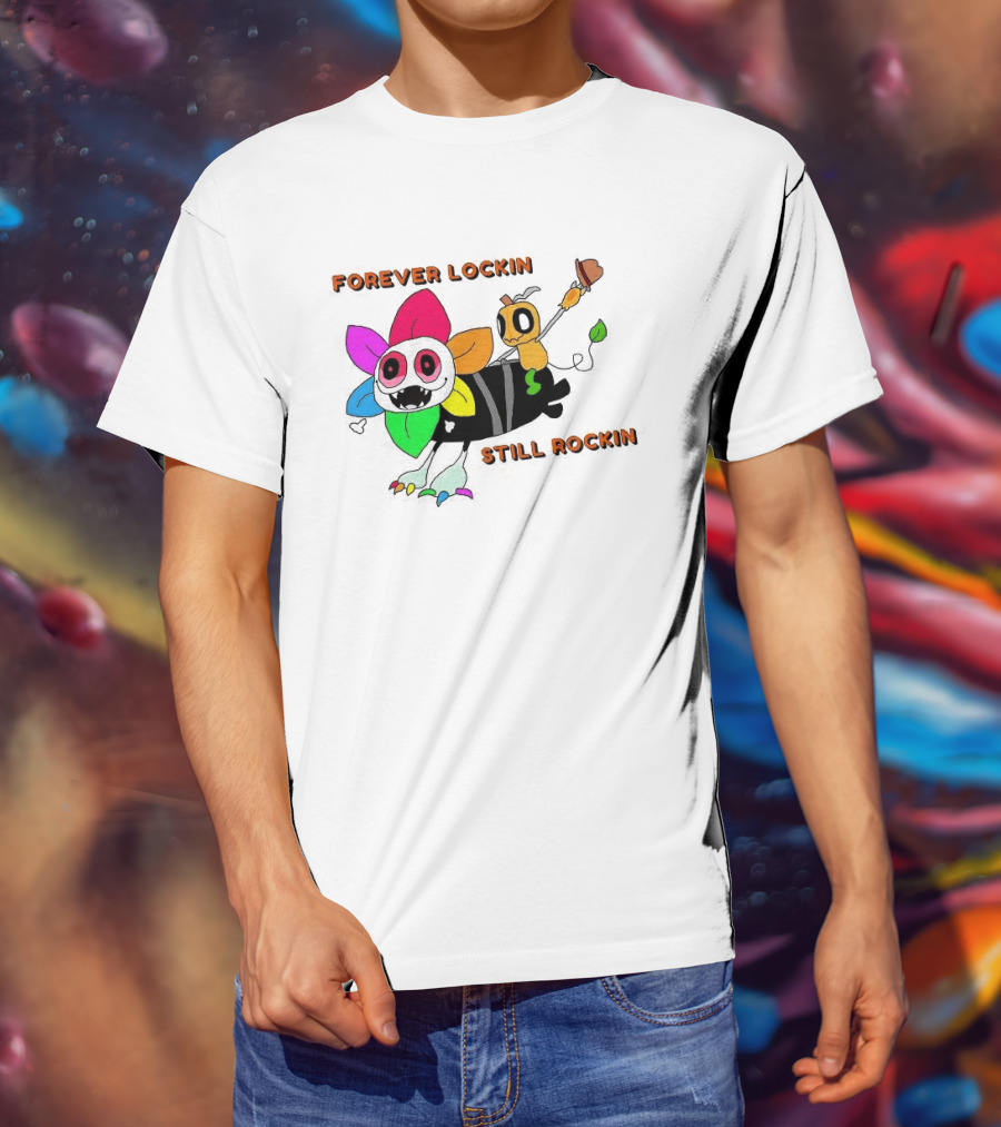 Forever Lockin Still Rockin Colorful Creature Toon T-Shirt