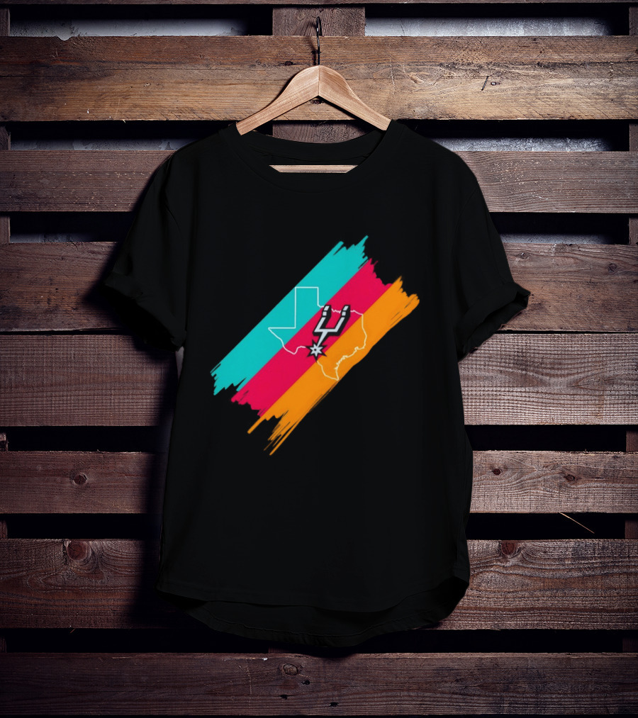 San Antonio Spurs Texas Map Neon Colors 2026 NBA Basketball T-Shirt