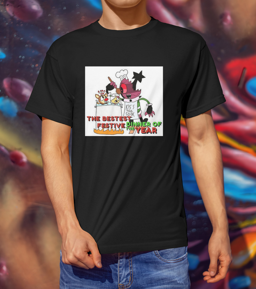 The Bestest Festive Dinner Of The Year Kiss The Cook Chef Monster Reindeer Cooking T-Shirt
