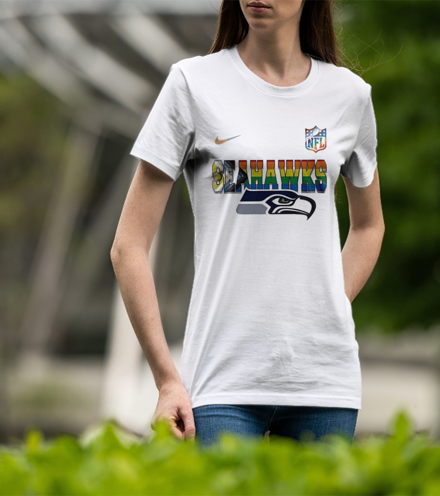 Seattle Seahawks Rainbow Pride NFL Peanuts Collaboration Snoopy Nike T-Shirt