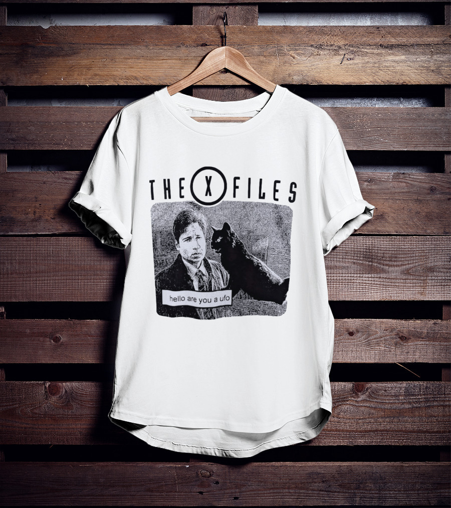 The X Files Hello Are You A UFO Mulder Black Cat T-Shirt