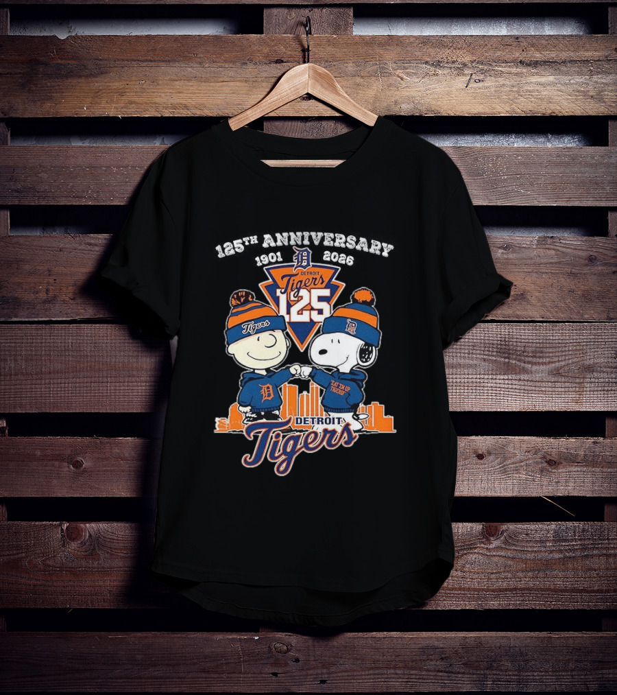 Charlie Brown Snoopy Detroit Tigers 125th Anniversary 1901 2026 Skyline T-Shirt