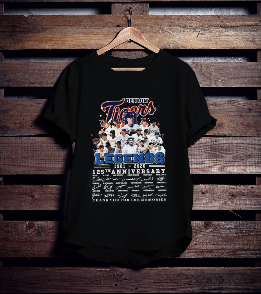 Detroit Tigers Legends 1901 2026 125th Anniversary Thank You For The Memories T-Shirt