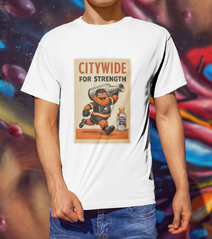 Citywide For Strength Philadelphia Flyers Gritty Pabst Blue Ribbon Stanley Cup T-Shirt