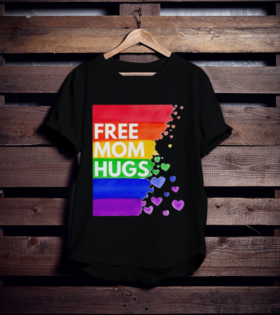 Free Mom Hugs Rainbow Hearts LGBTQ Pride Watercolor T-Shirt