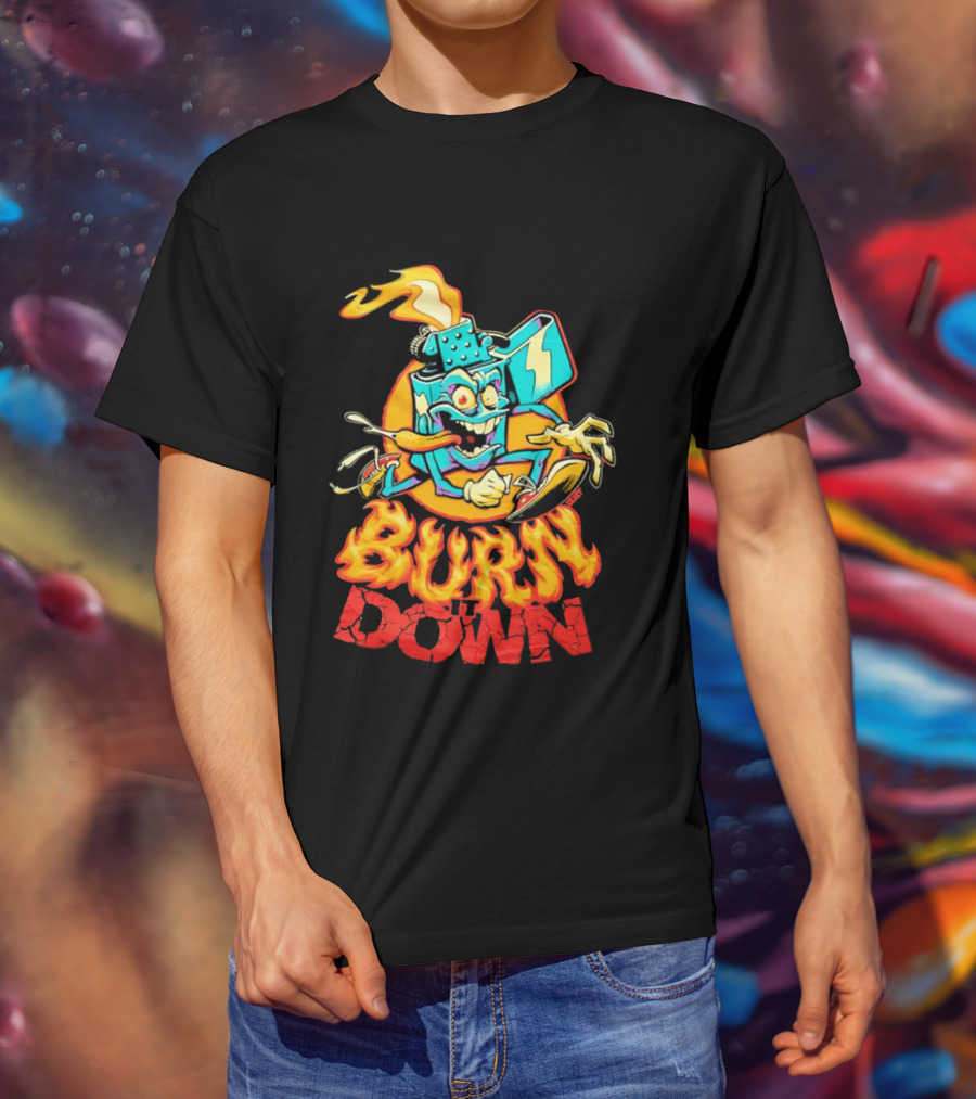 Burn It Down Lighter Mascot With Flames T-Shirt