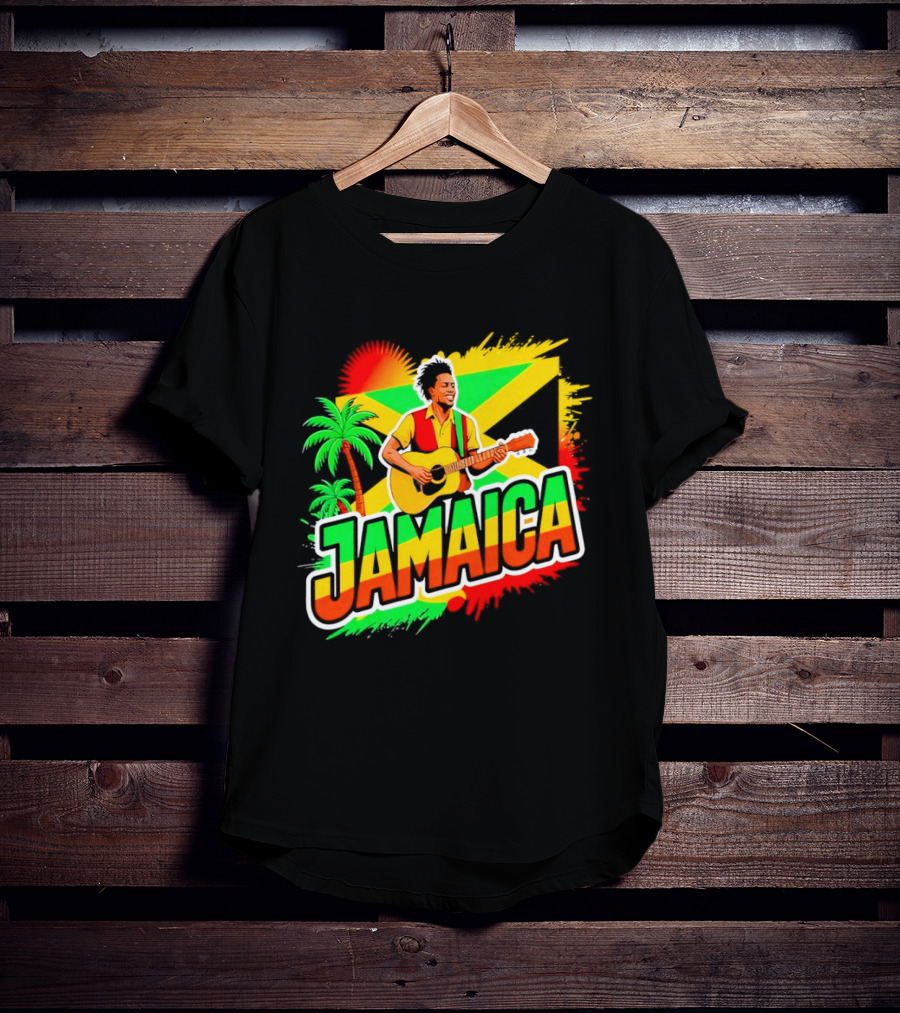 Jamaica Musician 2026 Vibrant Island Vibes Guitarist Flag T-Shirt