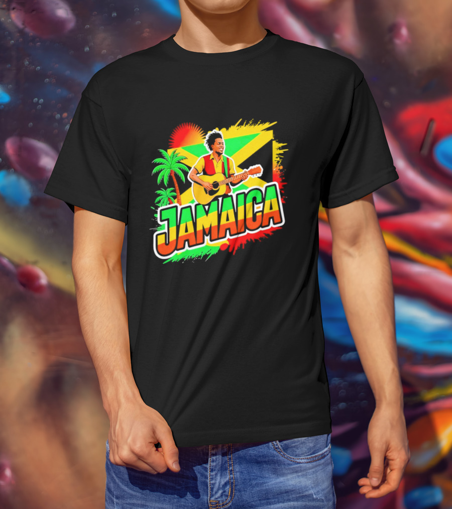 Jamaica Musician 2026 Vibrant Island Vibes Guitarist Flag T-Shirt
