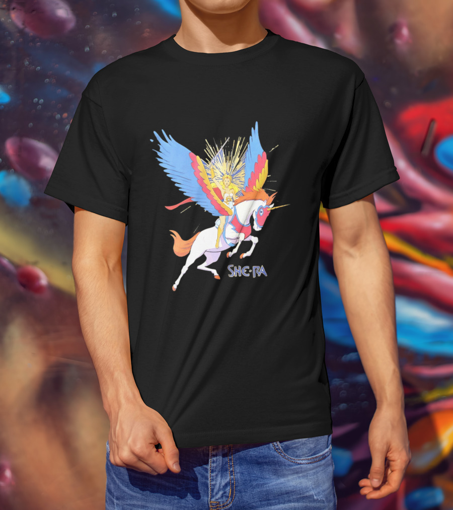She Ra Riding Swift Wind Pegasus Unicorn Adventure T-Shirt