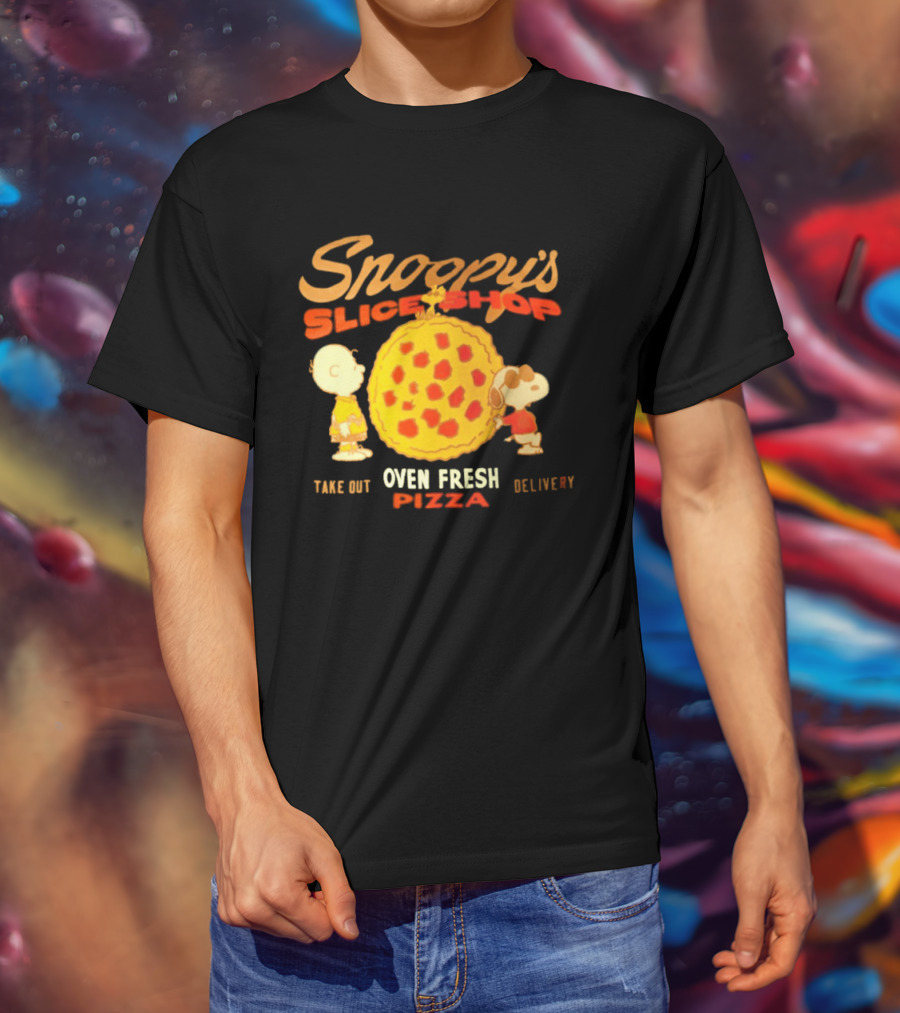Snoopy's Slice Shop Oven Fresh Pizza Take Out Delivery T-Shirt