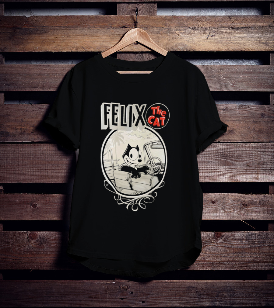 Felix The Cat Driving Car By Mister Cartoon With Palm Tree T-Shirt