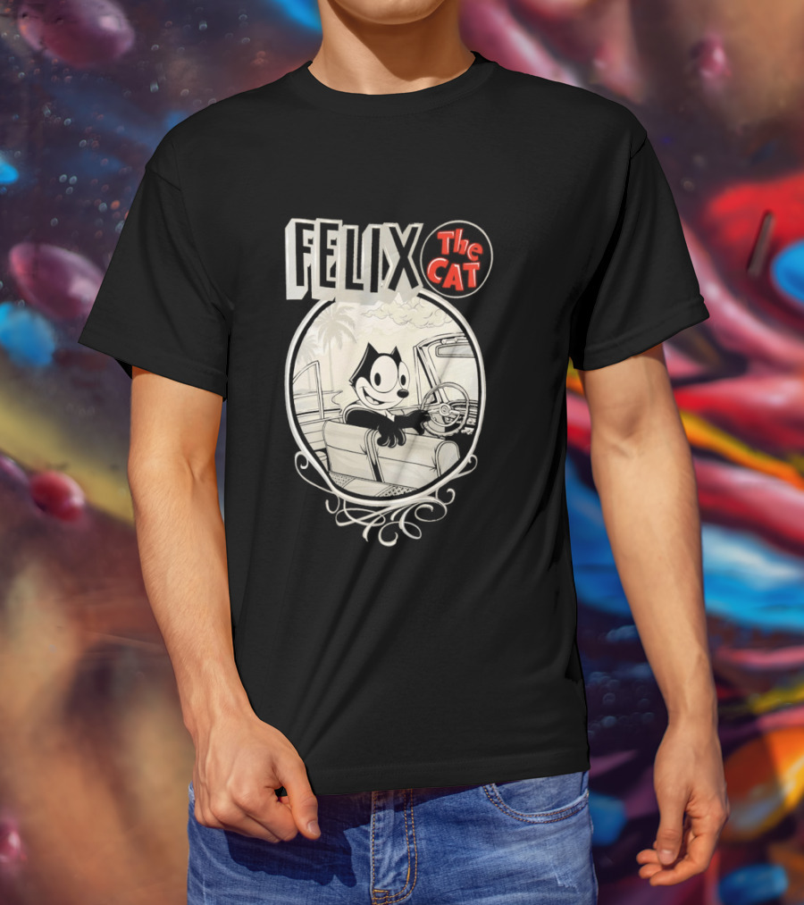 Felix The Cat Driving Car By Mister Cartoon With Palm Tree T-Shirt