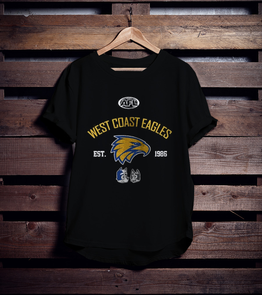 AFL West Coast Eagles Est 1986 Blue Dog Collab Football Cartoon T-Shirt