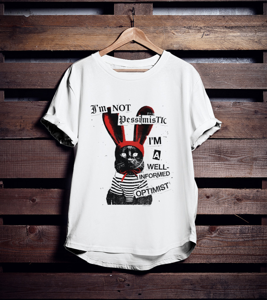 I'm Not Pessimistic Cat Wearing Bunny Ears I'm A Well Informed Optimist Striped Sweater T-Shirt