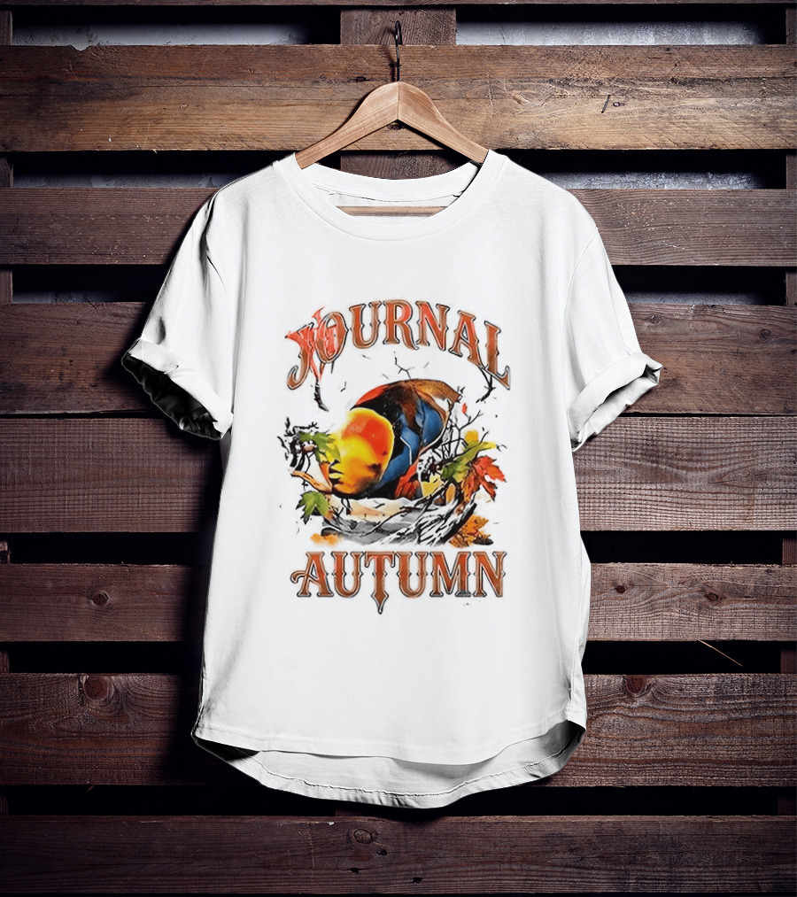 Journal Autumn Colorful Bird And Leaves T-Shirt