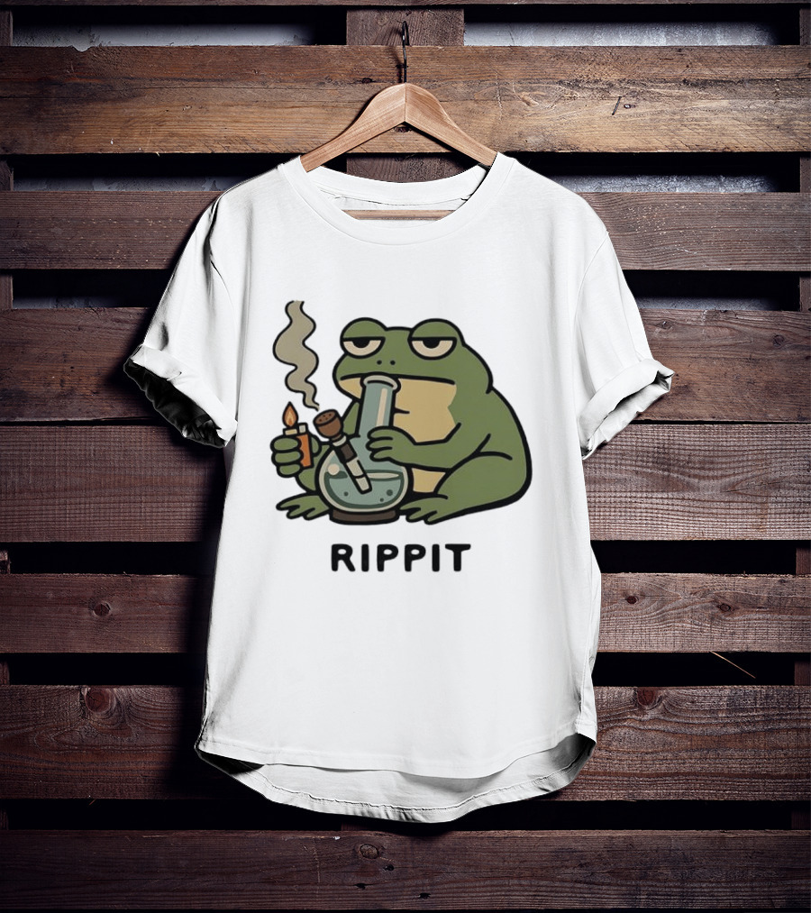 Rippit Frog Smoking Bong Meme Funny Cartoon T-Shirt