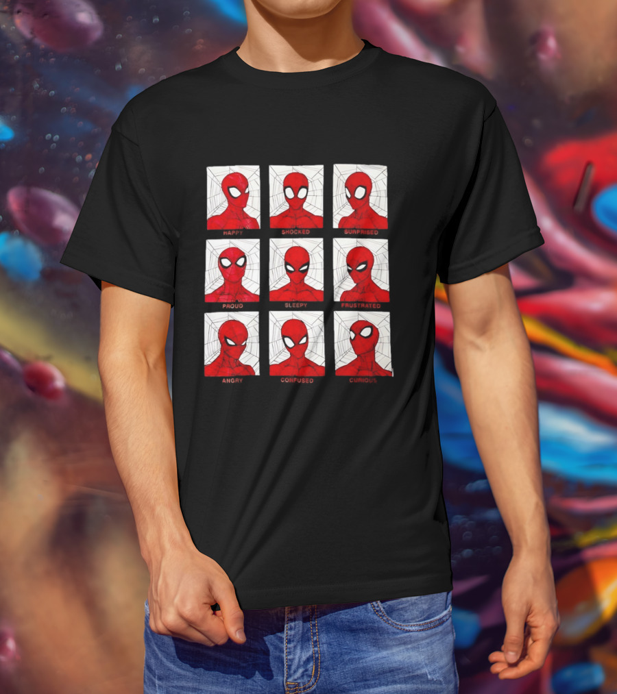 Spider Man Emotional States Happy Shocked Surprised Proud Sleepy Frustrated Angry Confused Curious T-Shirt