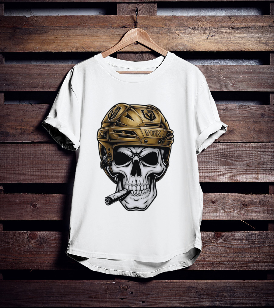 VGK Skull Helmet Vegas Golden Knights Smoking Cigar T-Shirt