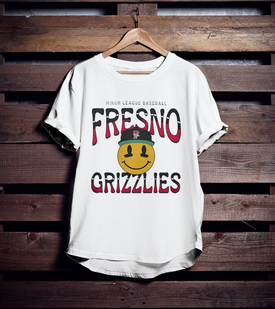 Fresno Grizzlies Minor League Baseball 70's Smiley Face Hat T-Shirt