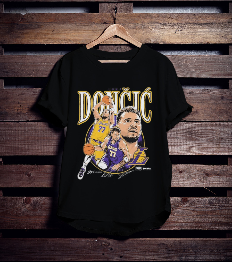 Doncic Lakers 77 Trio Basketball T-Shirt