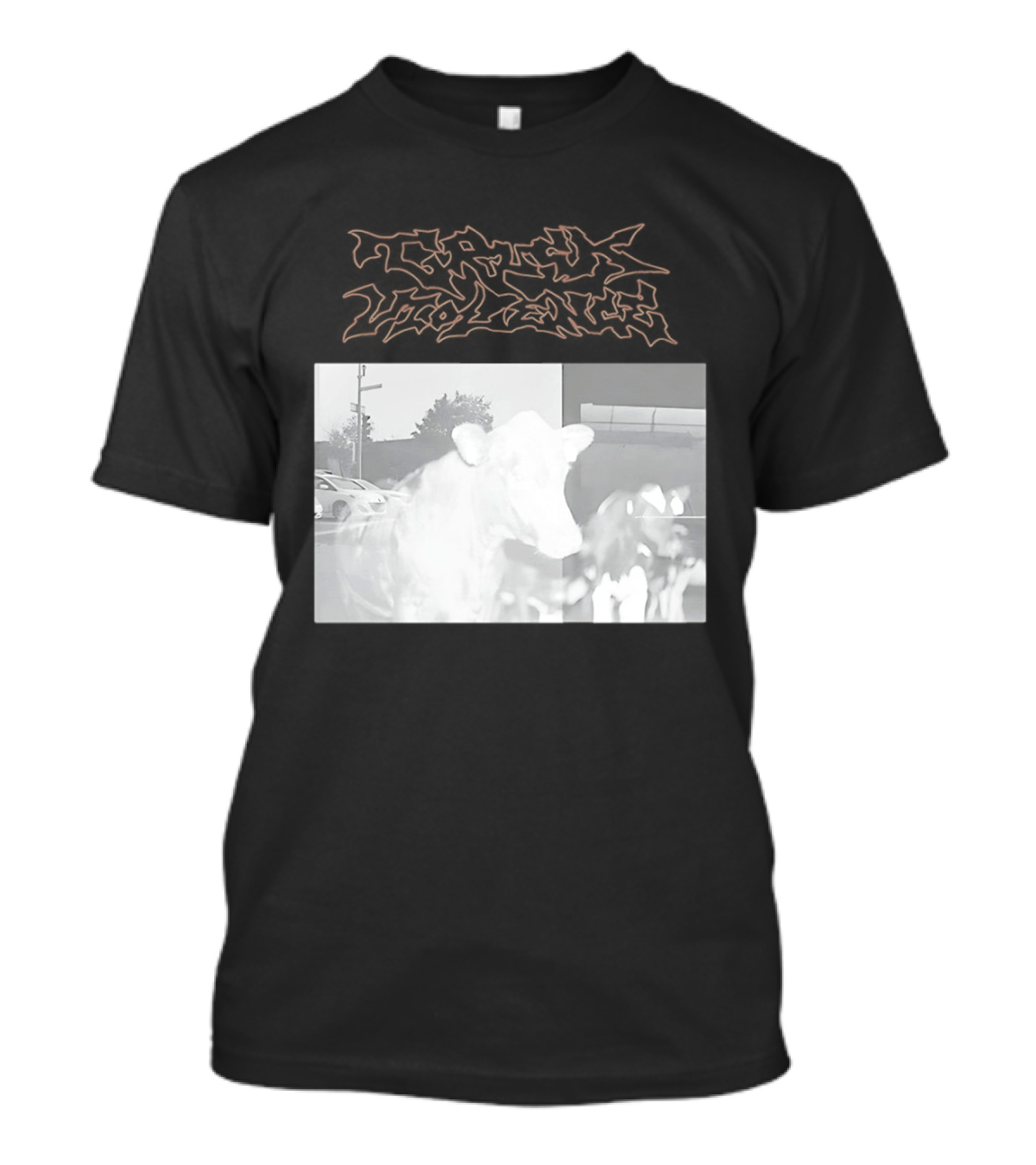 Truck Stop Violence Cow Photo Retro Style Casual Wear T-Shirt