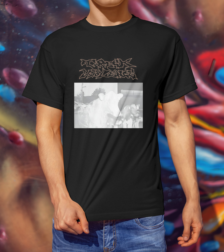 Truck Stop Violence Cow Photo Retro Style Casual Wear T-Shirt