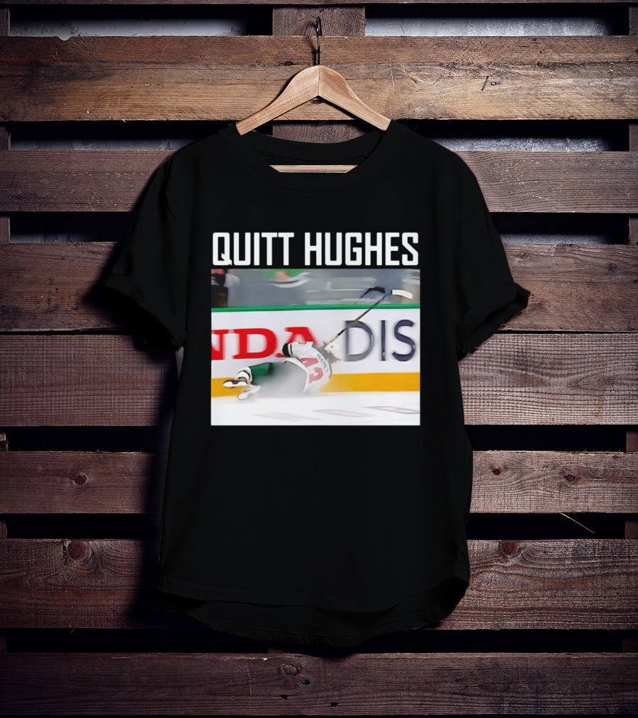 Quitt Hughes Hockey Player Falling Action Moment T-Shirt