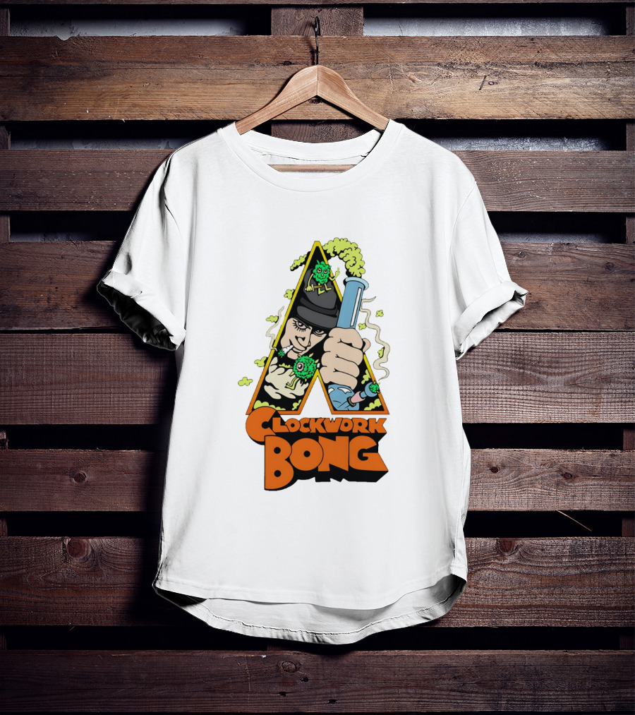 Work Bong Triangle Character Holding Bong With Smoke And Green Creatures T-Shirt