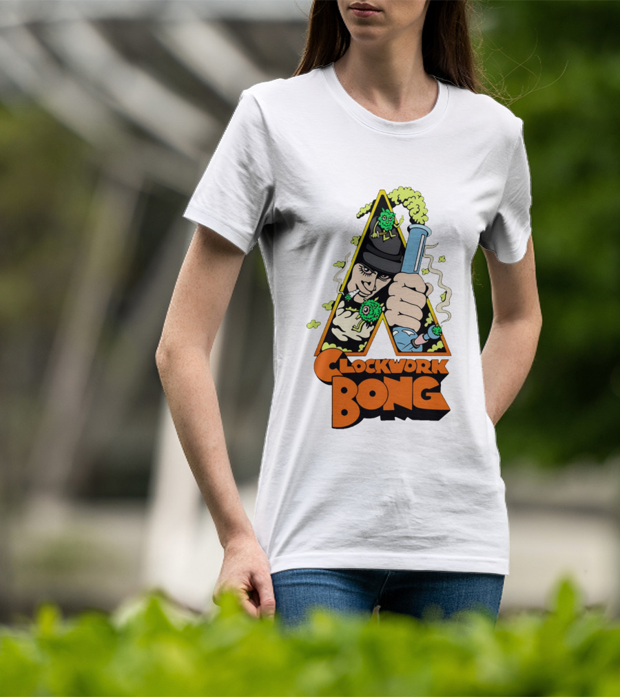 Work Bong Triangle Character Holding Bong With Smoke And Green Creatures T-Shirt