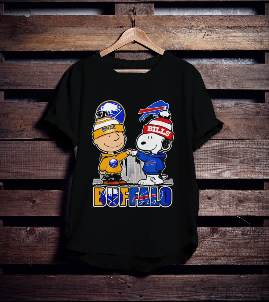 Buffalo Sabres Bills Snoopy City Skyline Collaboration With Charlie Brown T-Shirt