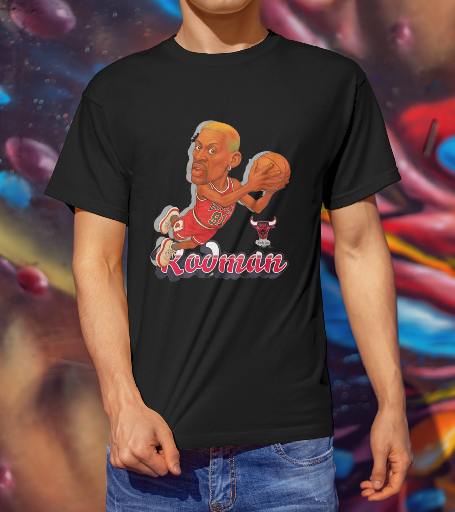 Dennis Rodman Chicago Bulls 91 Fickett Classics Windy City Cartoon T-Shirt