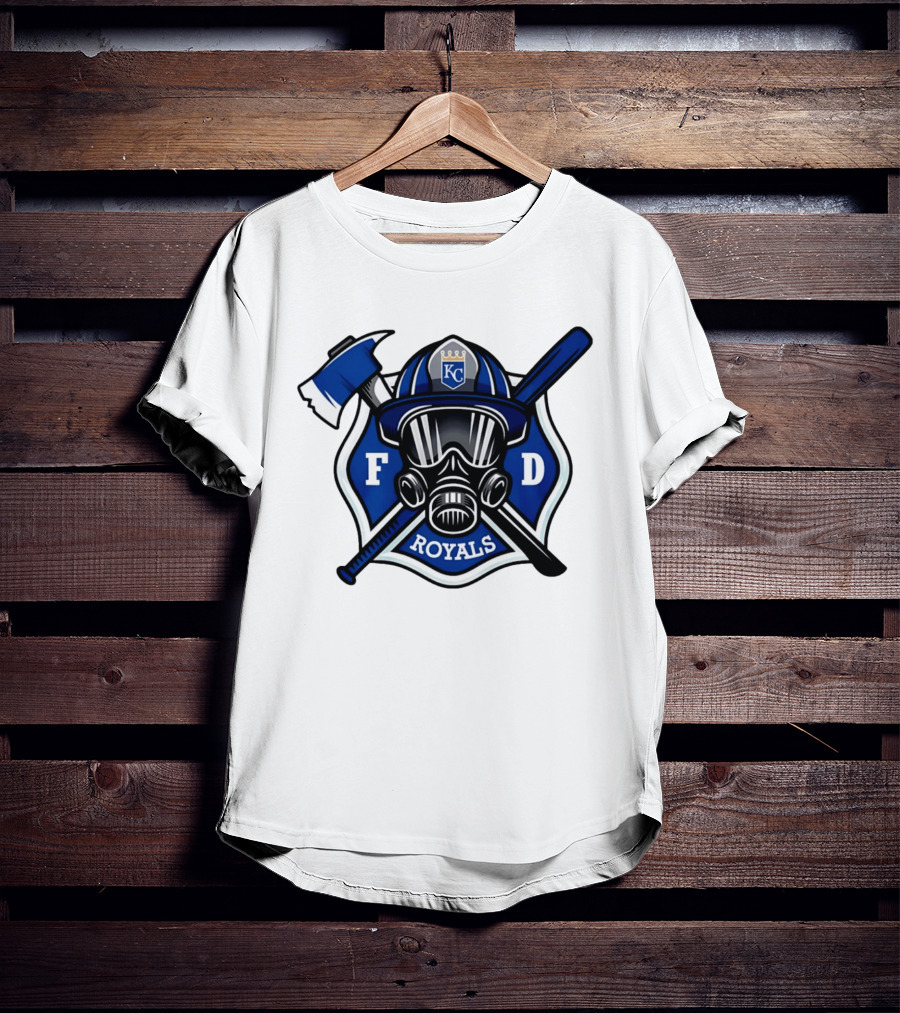 Kansas City Royals Firefighter FD Helmet Gas Mask Axe Bat T-Shirt