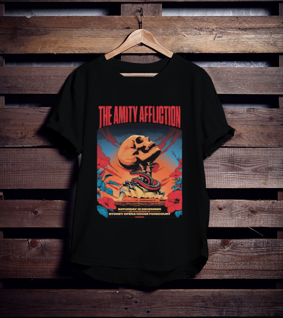 The Amity Affliction Sydney Opera House Forecourt Tour 12 December 2026 Skull Snake Flowers T-Shirt
