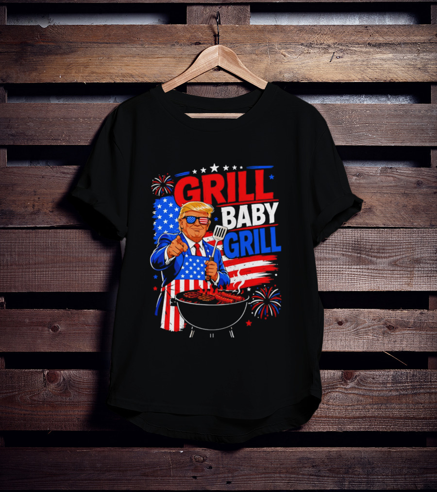Trump Grill Baby Grill 4th Of July Fireworks 2026 T-Shirt