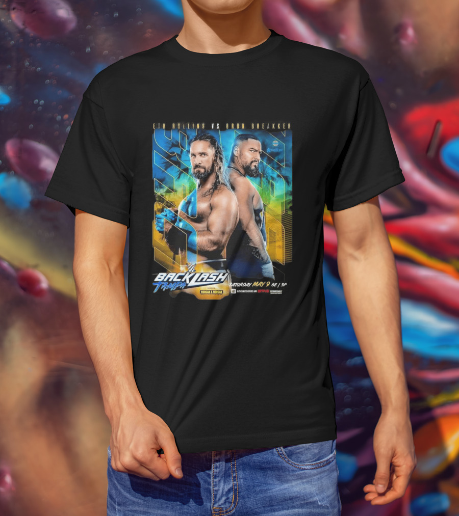 WWE Backlash Tampa 2026 Seth Rollins Vs Bron Breakker Match Card Morgan & Morgan Event T-Shirt