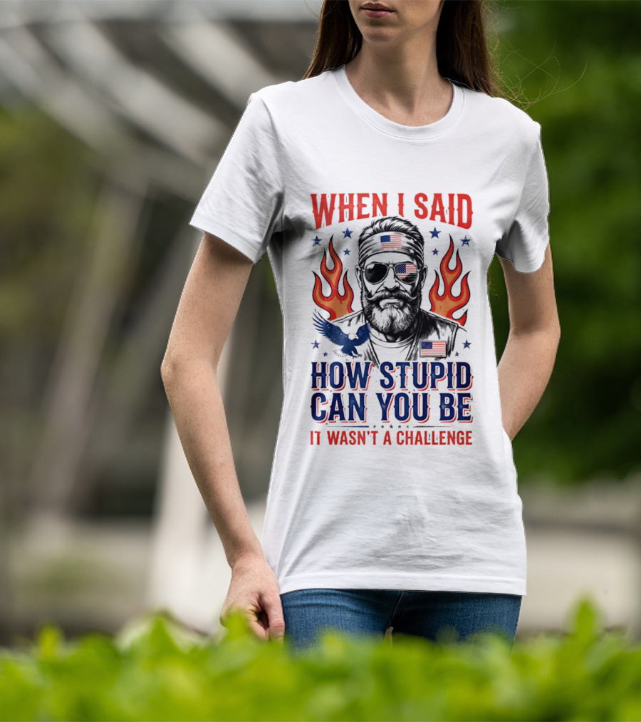 When I Said How Stupid Can You Be It Wasn't A Challenge Patriotic Eagle And Flaming T-Shirt