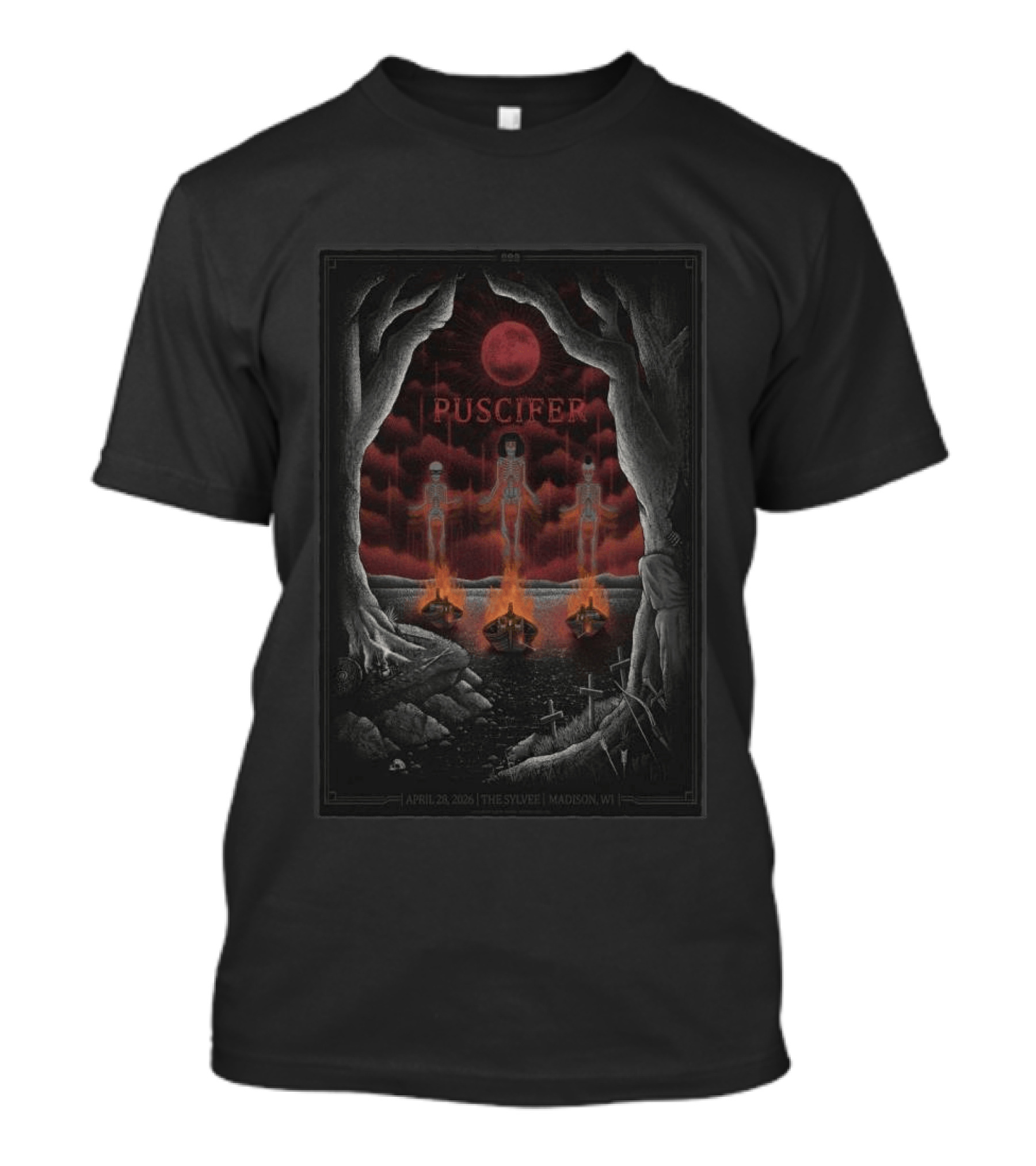 Puscifer April 28 2026 The Sylvee Madison WI Skeleton Red Moon T-Shirt