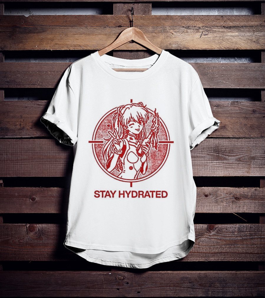 Asuka Langley Soryu Stay Hydrated Neon Genesis Evangelion Anime Iconic Red Circle T-Shirt