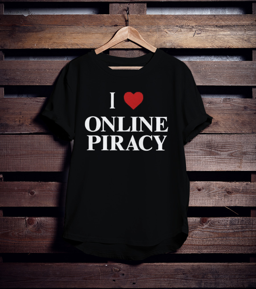 I Love Online Piracy Bold Heart Red White T-Shirt