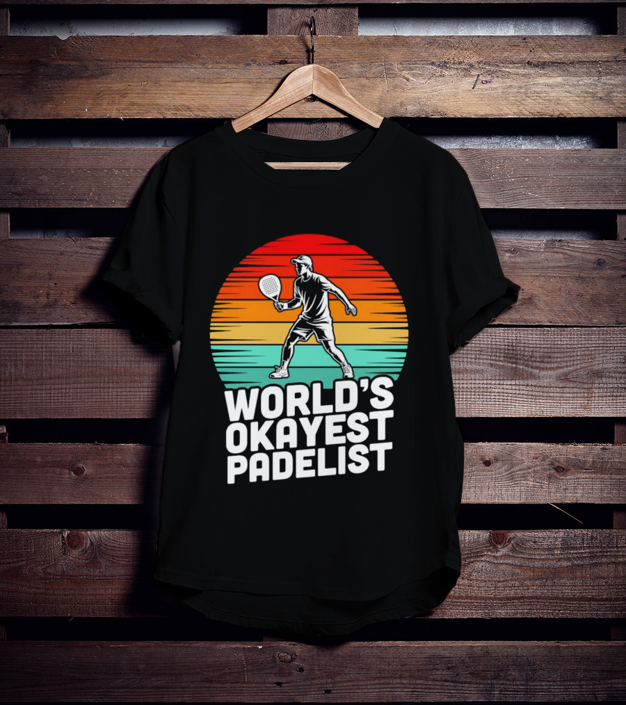 World's Okayest Padelist Retro Sunset Paddle Player T-Shirt