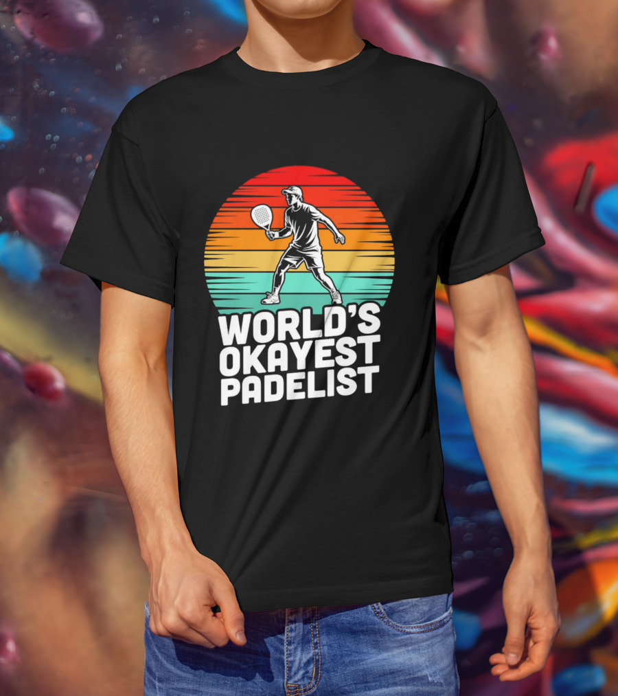 World's Okayest Padelist Retro Sunset Paddle Player T-Shirt