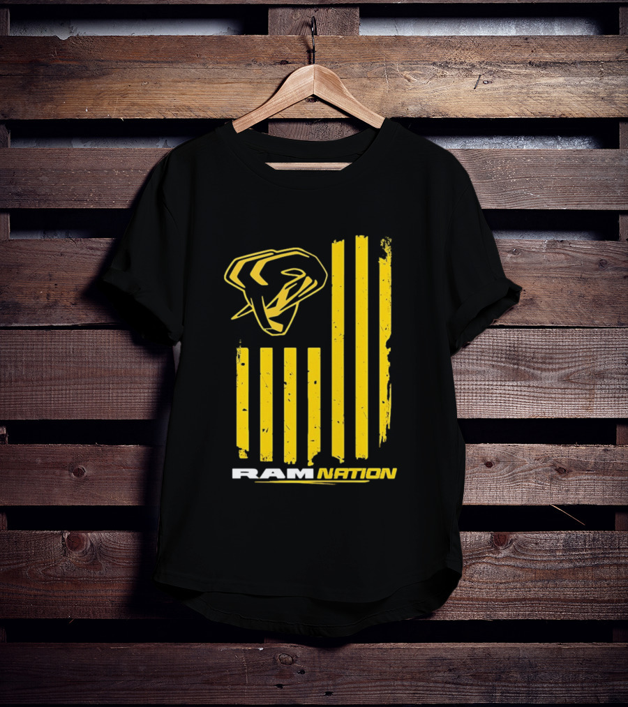 Ram Nation USA Flag Yellow Ram Head Stripes T-Shirt